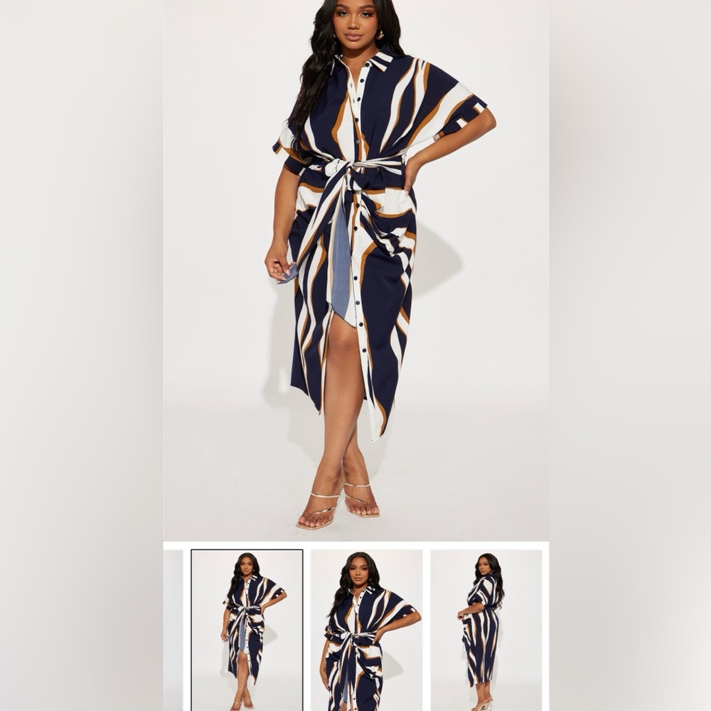Laurie Button Down Midi Dress-Navy/combo